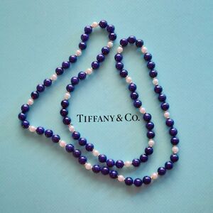 RARE Vintage Tiffany & Co. 14k YG Lapis Lazuli Bead Necklace Pearl Accents 29in